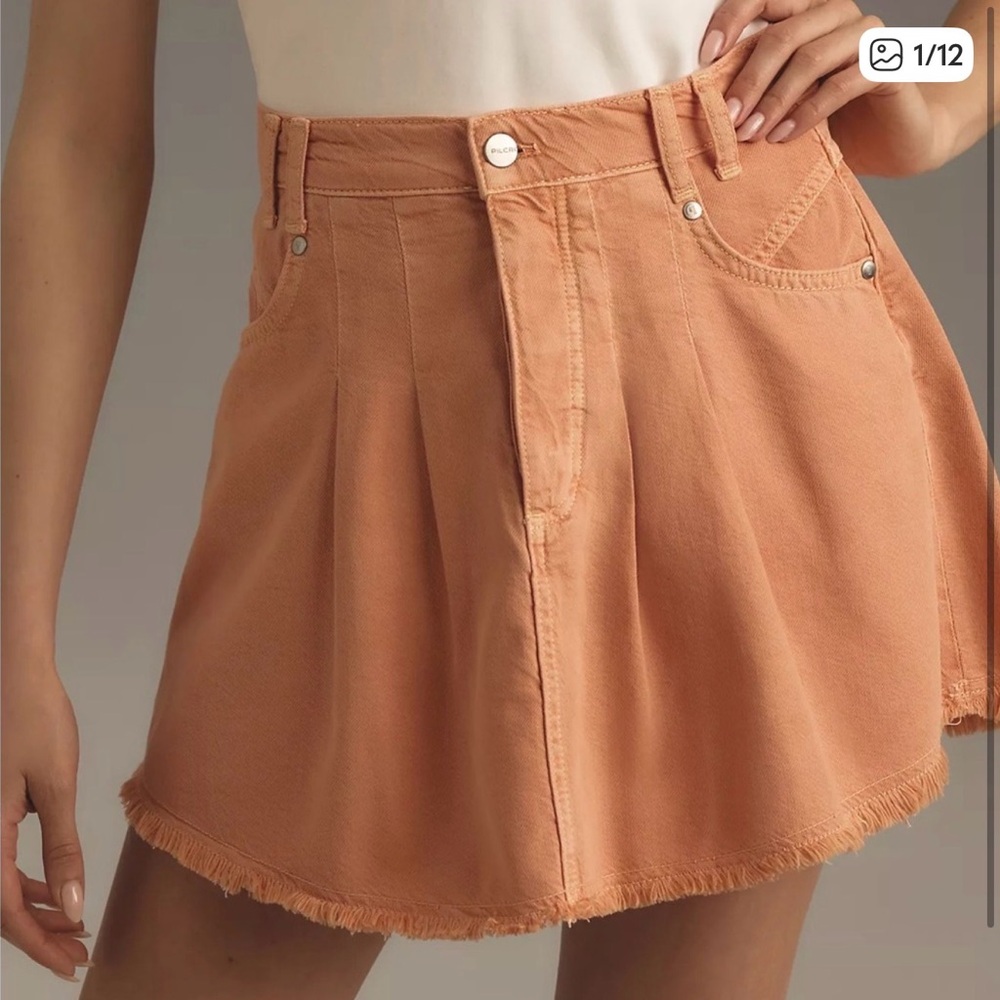 Anthropologie Pilcro Pleated Orange Denim Skirt